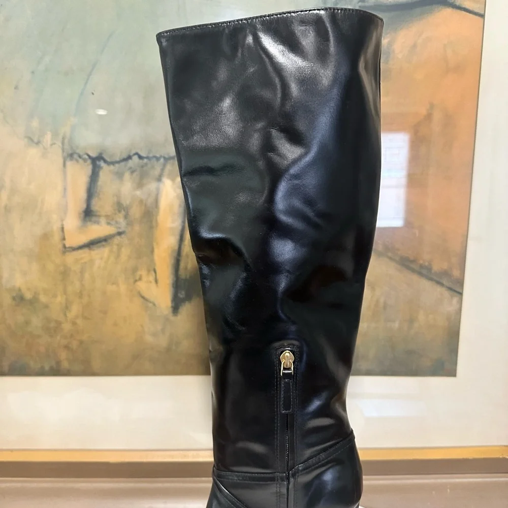 🌹TORY BURCH🌹 Black Pull-on Leather Knee-high Black Boot Size: 5.5